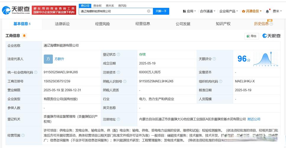 资本6亿人民币,经营范围包括检验检测服务,储能技术服务,信息咨询服务